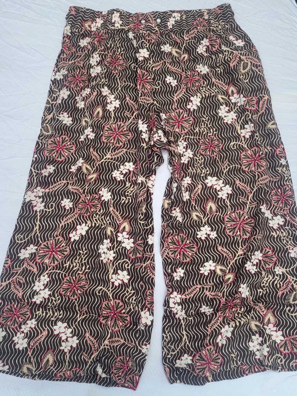 Denim&Co Black Floral Wide-Leg Pants with Pink & Cream Accents
